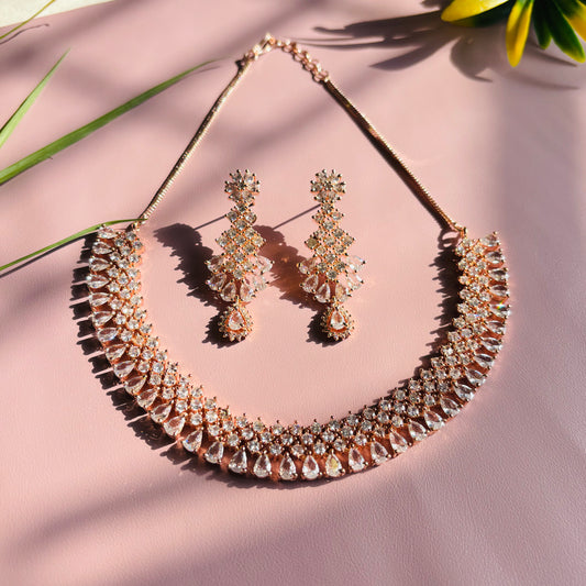 Rose Gold Peach AD Necklace