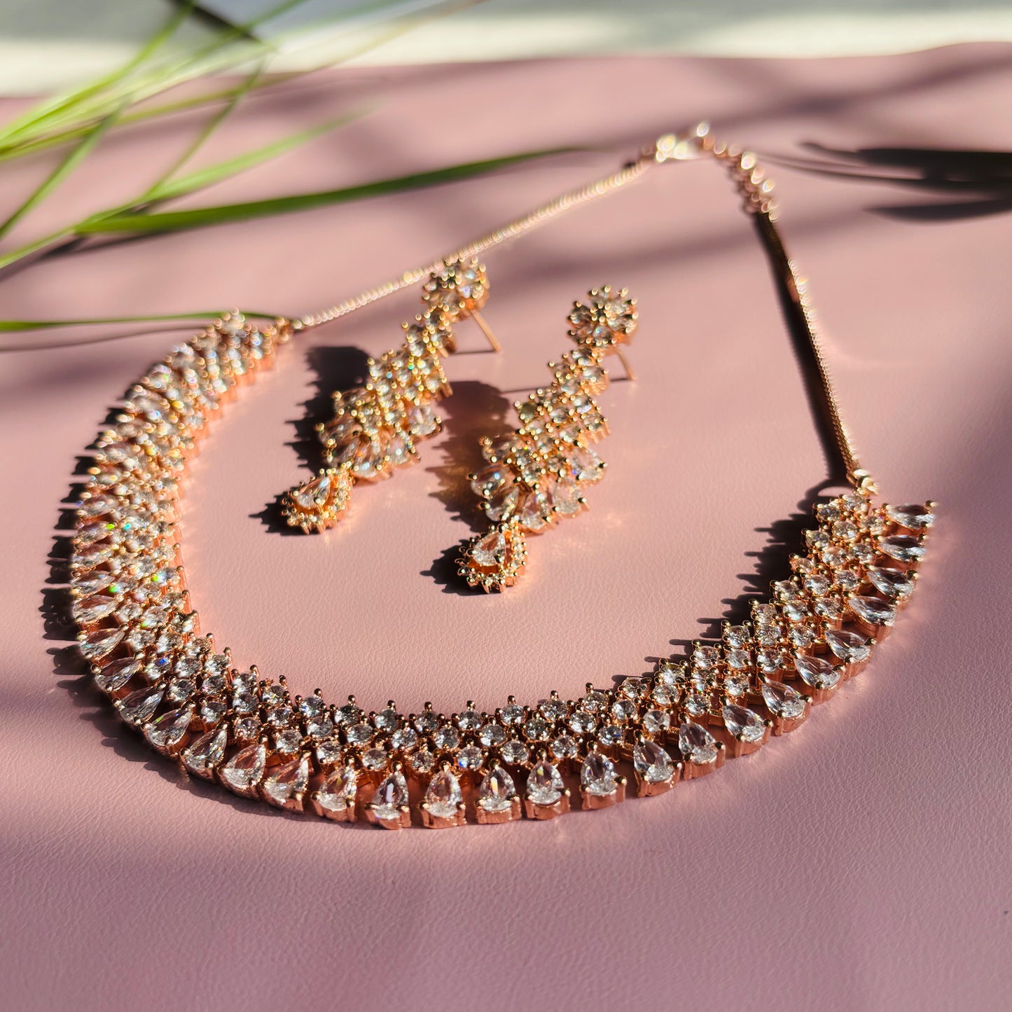 Rose Gold Peach AD Necklace