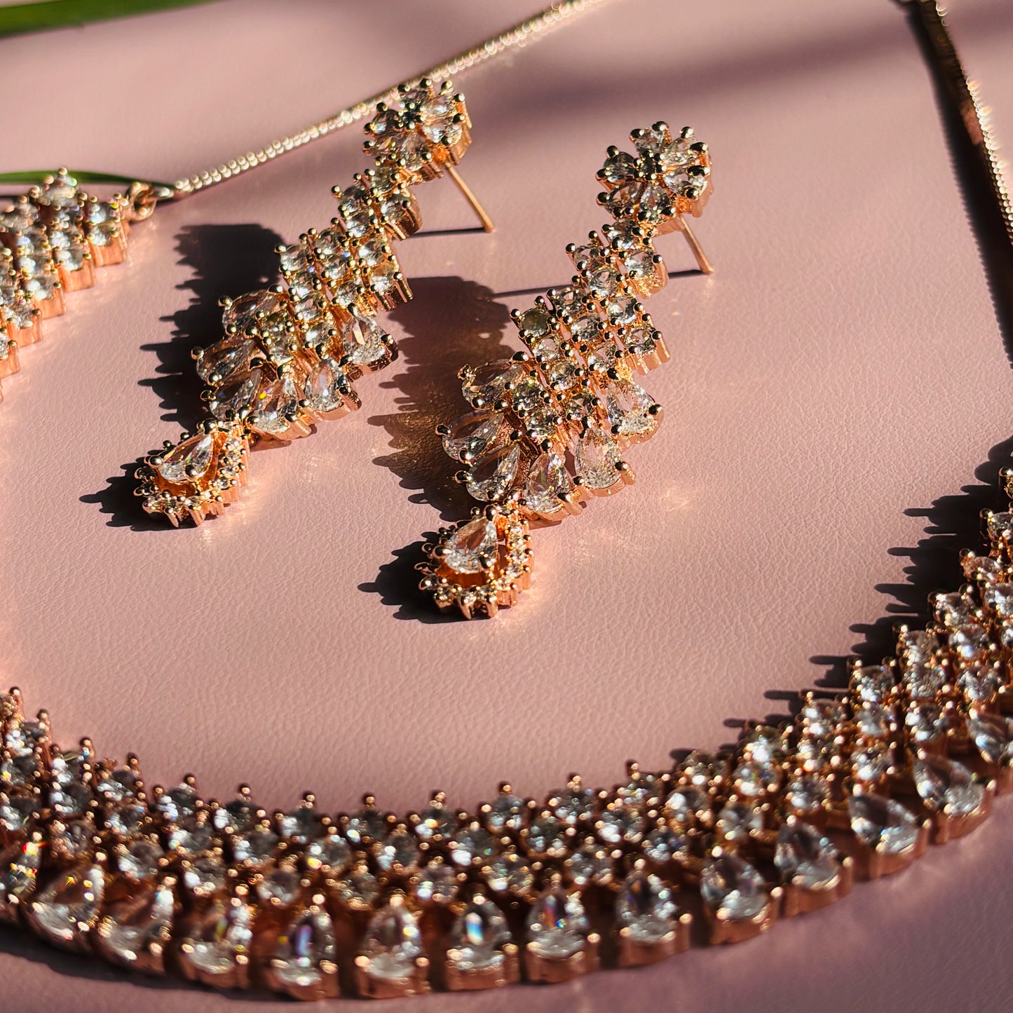 Rose Gold Peach AD Necklace