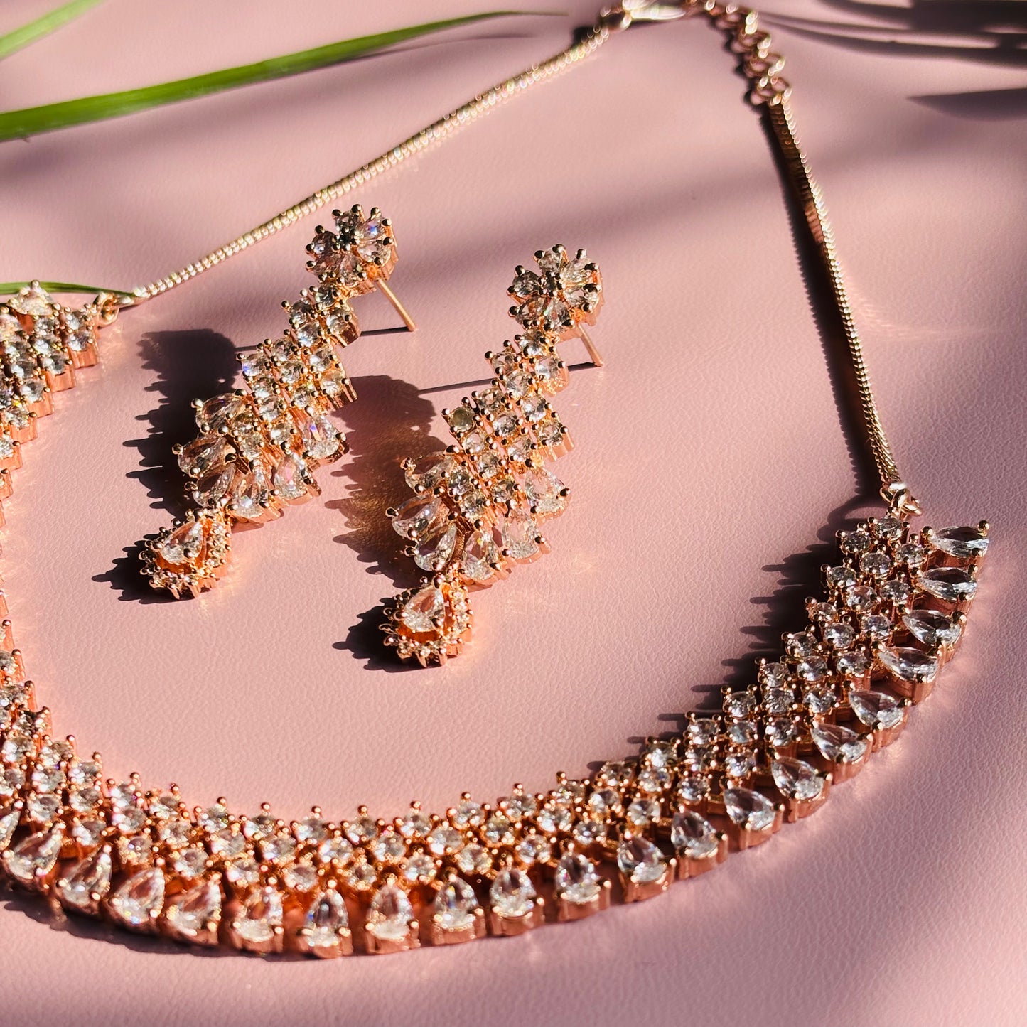 Rose Gold Peach AD Necklace