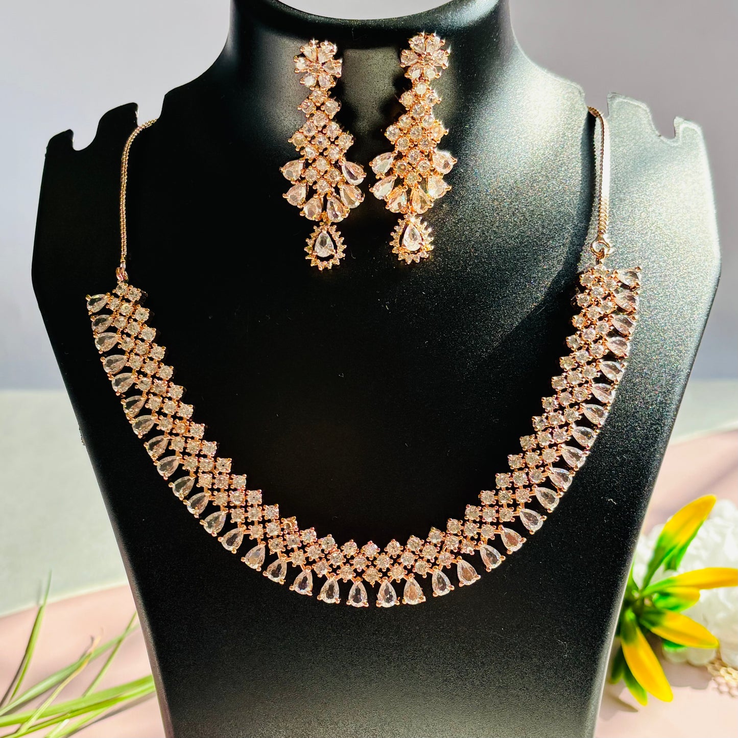 Rose Gold Peach AD Necklace