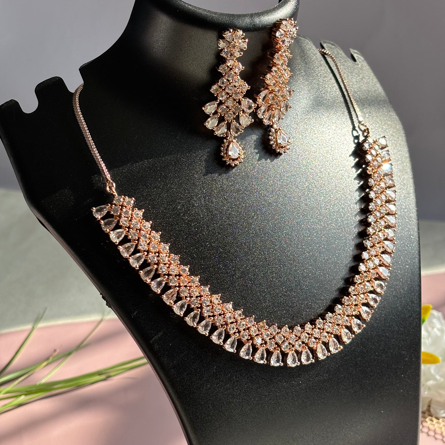 Rose Gold Peach AD Necklace