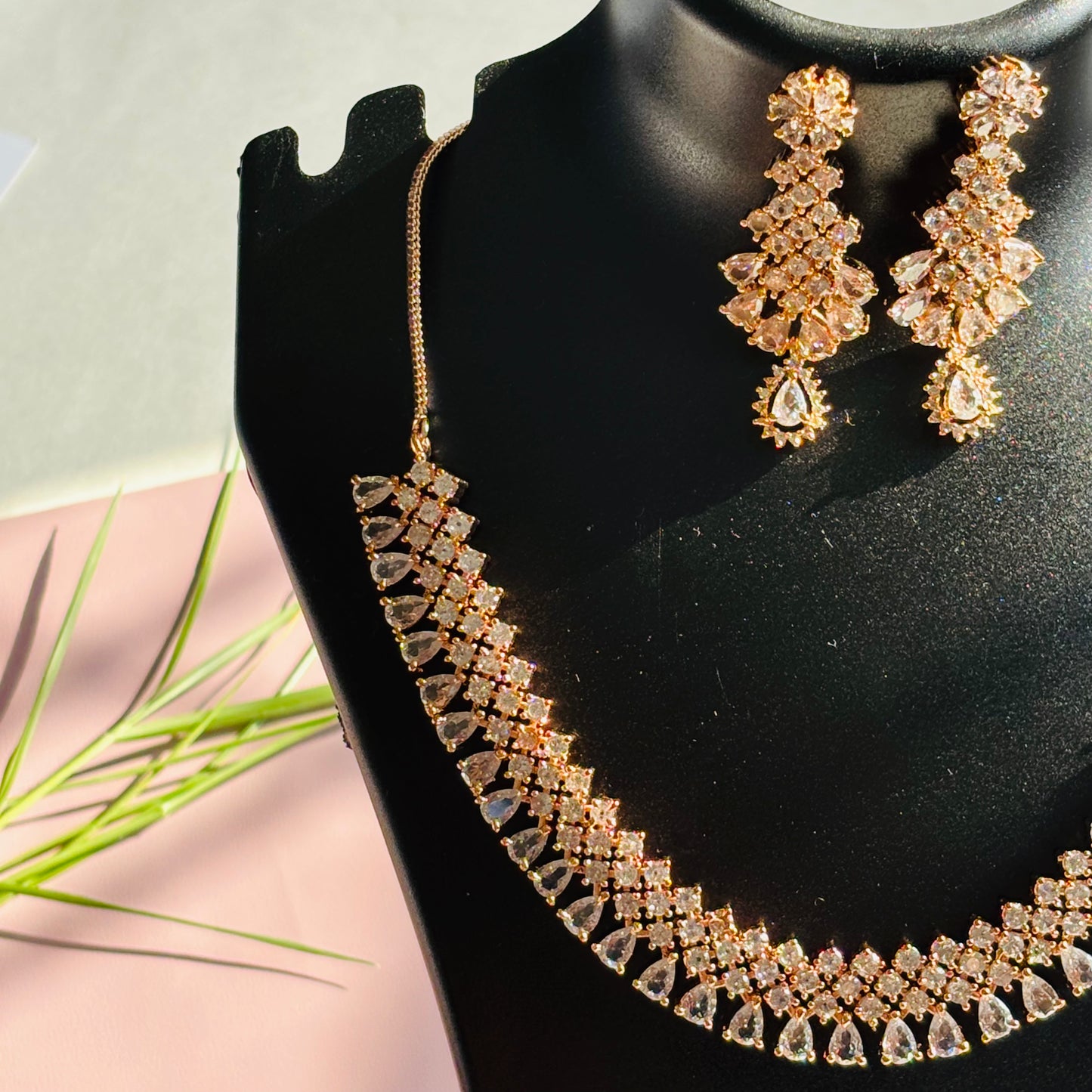 Rose Gold Peach AD Necklace