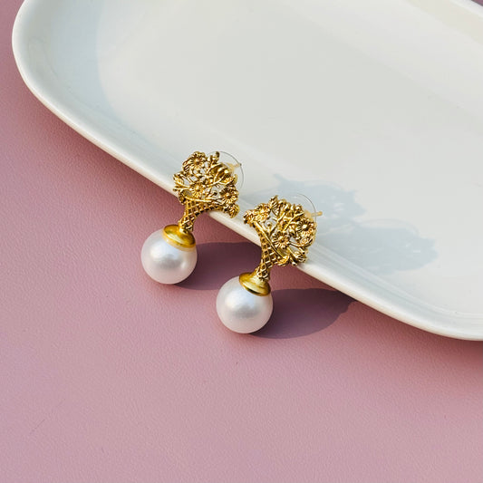 Floral Pearl Drop Earrings