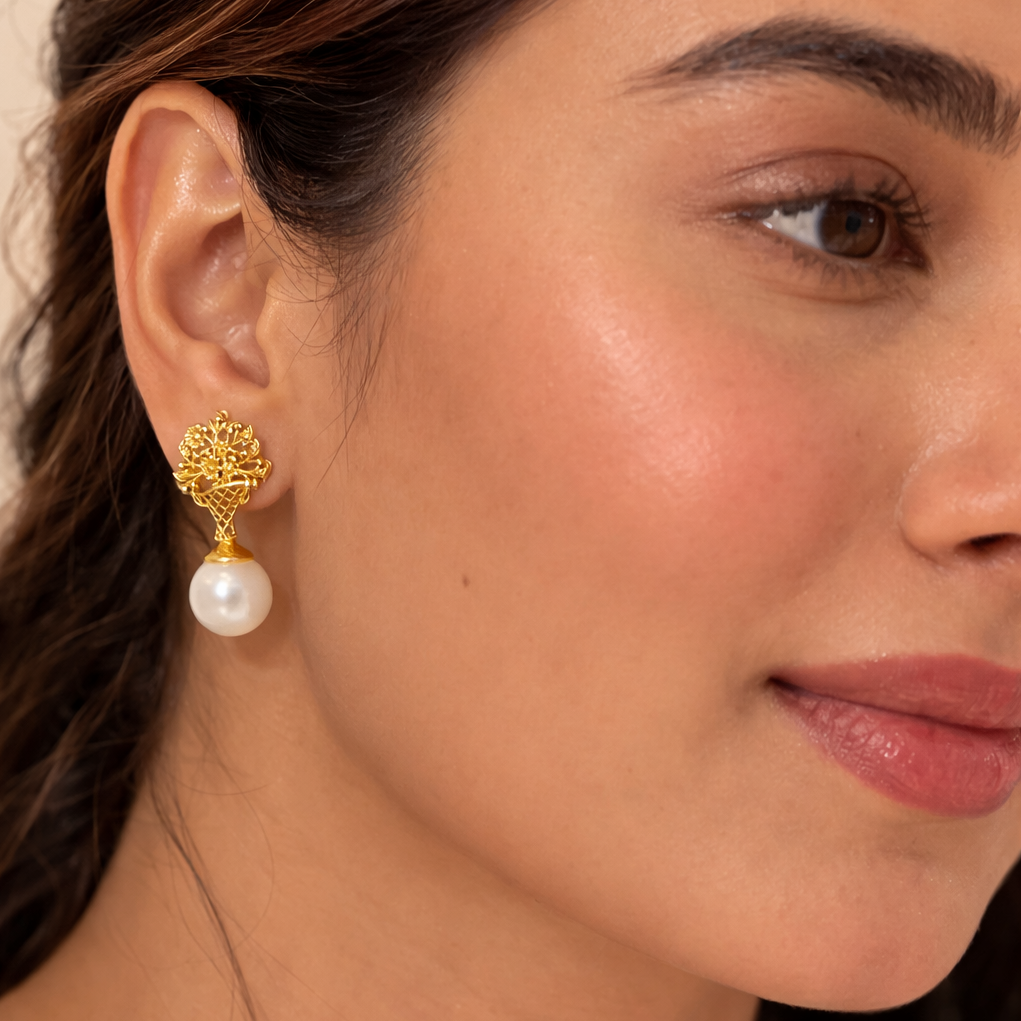 Floral Pearl Drop Earrings